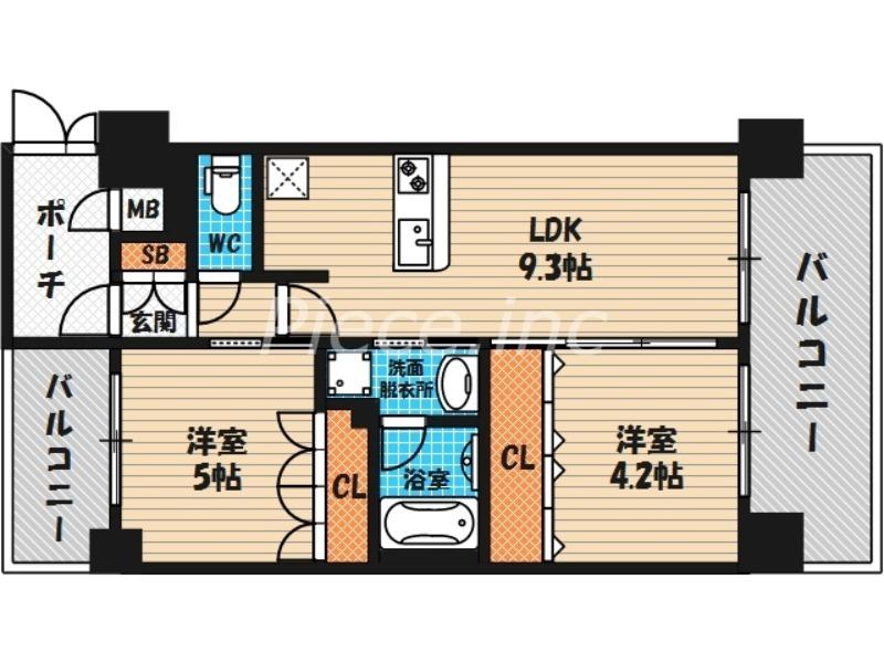 エステムコート梅田・天神橋Ⅱグラシオ(2LDK/4階)の間取り写真