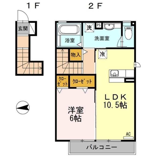 フェリオ ヒル(1LDK/2階)の間取り写真