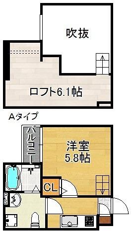 安立荘(1K/2階)の間取り写真