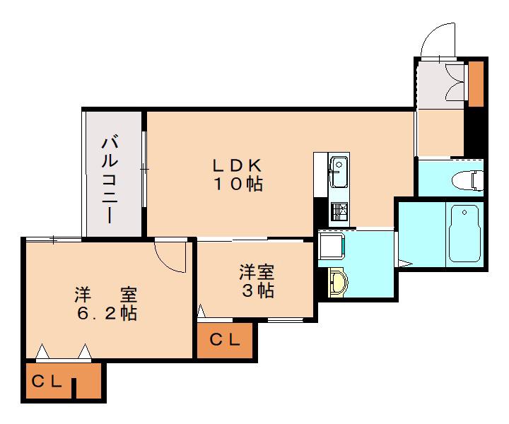 ROBOT HOME 大橋(2LDK/3階)の間取り写真