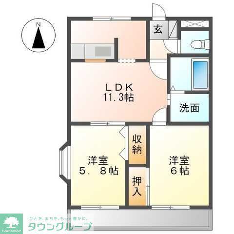 エスポワール茅ヶ崎(2LDK/2階)の間取り写真