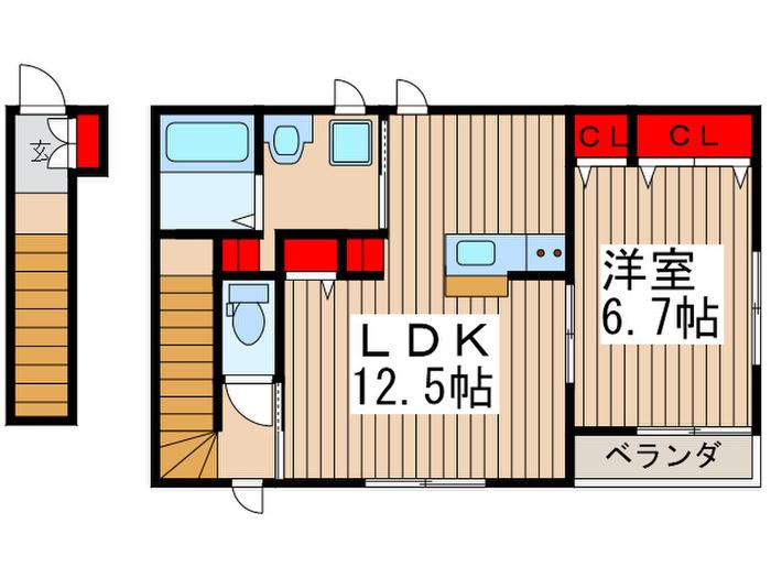 メゾンティーニ(1LDK/2階)の間取り写真