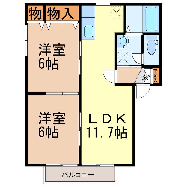 フラワーレジデンススナカワC(2LDK/1階)の間取り写真