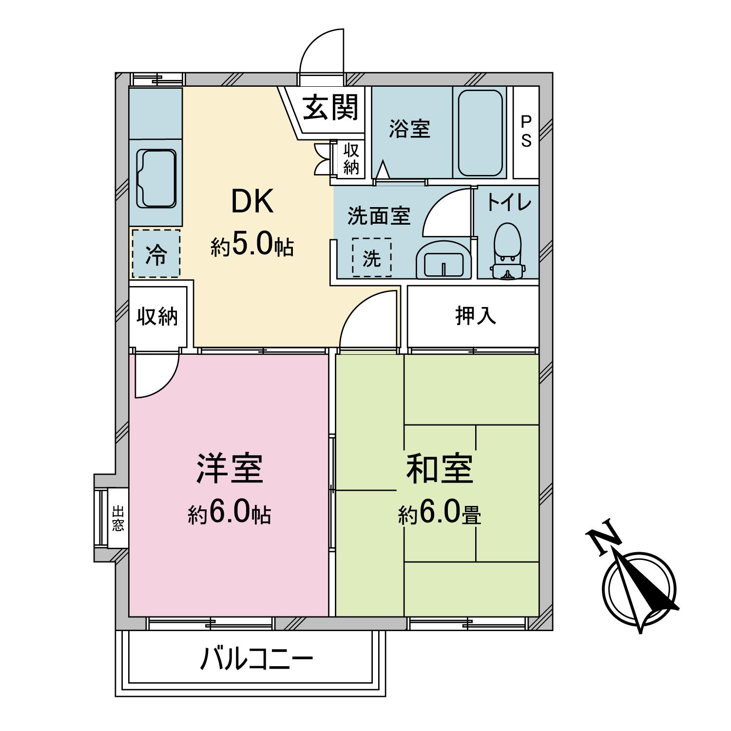 ドミール狭山ヶ丘(2DK/2階)の間取り写真