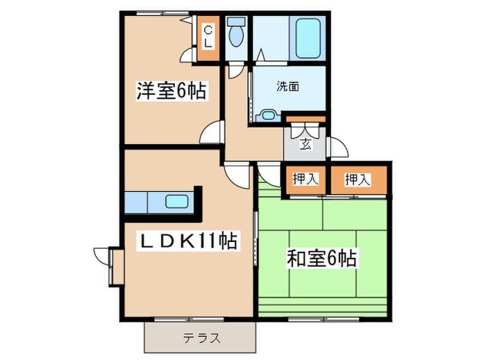 ベルデュールFII(2LDK/1階)の間取り写真