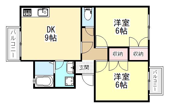 ベルサス坊城(2DK/3階)の間取り写真