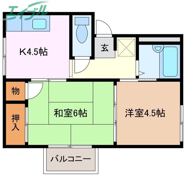 プレジール堀木(2K/2階)の間取り写真