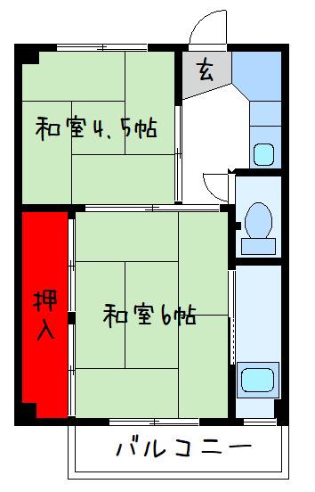 ビレッジハウス青山I4号棟(2K/2階)の間取り写真