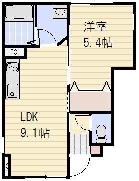 シャルム新都心(1LDK/1階)の間取り写真