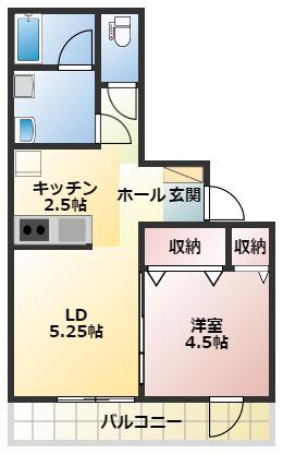 ハイツとみや(1LDK/2階)の間取り写真