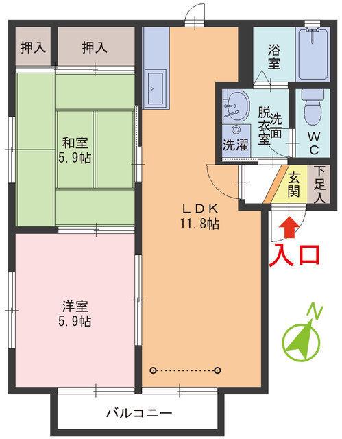 アイリス A棟(2LDK/1階)の間取り写真