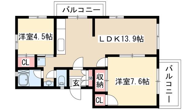 相生山団地 43棟(2LDK/3階)の間取り写真
