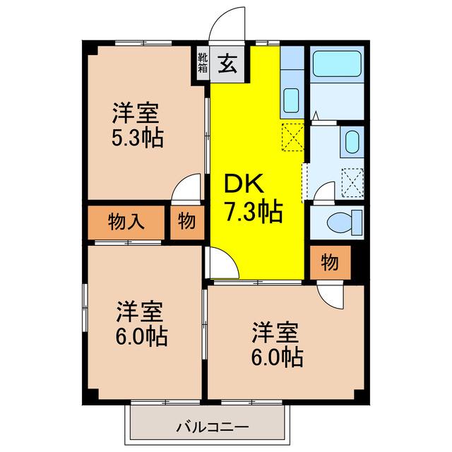 リバティヤマモト(3DK/2階)の間取り写真