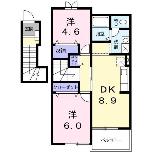 ベルハイツ(2DK/2階)の間取り写真