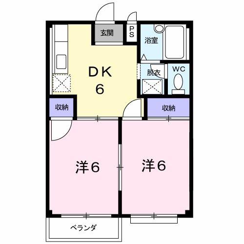 エルディム岩渕C(2DK/1階)の間取り写真