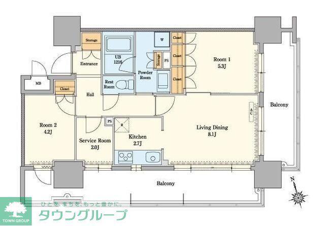 RJRプレシア吉塚駅前Ⅱ(2SLDK/12階)の間取り写真