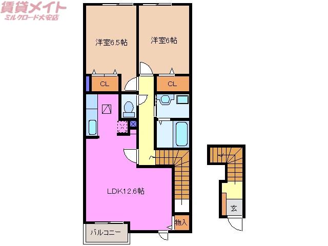ジェルメ86III(2LDK/2階)の間取り写真
