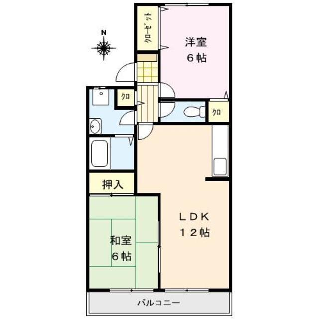 アフローテ山川(2LDK/1階)の間取り写真