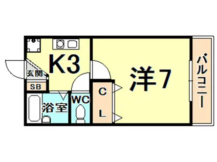 シードル甲東園(1K/2階)の間取り写真