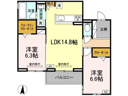 D-CREST安東1丁目(2LDK/3階)の間取り写真