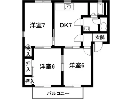ディアス外神 B棟(3DK/2階)の間取り写真