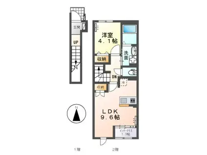 シェルル中畝(1LDK/2階)の間取り写真