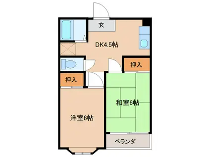富山地鉄本線 越中荏原駅 徒歩8分 2階建 築30年(2DK/2階)の間取り写真