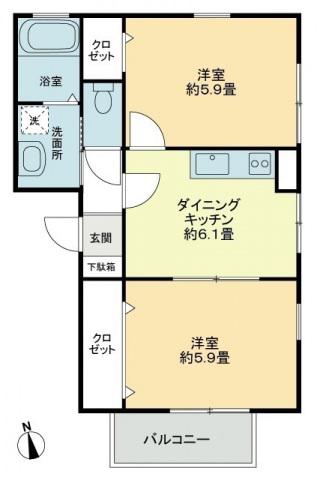 フォブールDMCD(2DK/1階)の間取り写真