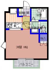 ハイツマロンフィールド A棟(ワンルーム/2階)の間取り写真