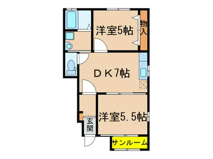 フローラ I号棟(2DK/1階)の間取り写真