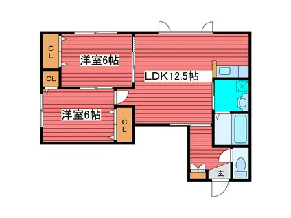ガーディニア羊ヶ丘A棟(2LDK/2階)の間取り写真