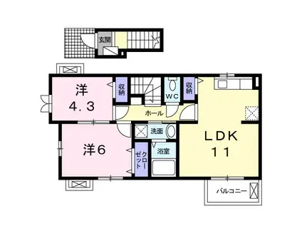 カルムK(2LDK/2階)の間取り写真