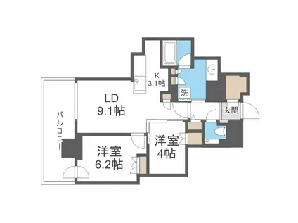 ザ・札幌タワーズ ウエストタワー(2LDK/10階)の間取り写真