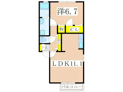 ディアスS(1LDK/2階)の間取り写真