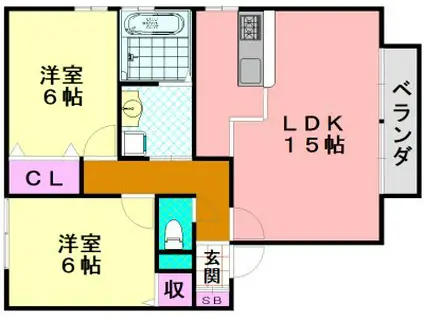 リビングタウン加美北D棟(2LDK/1階)の間取り写真