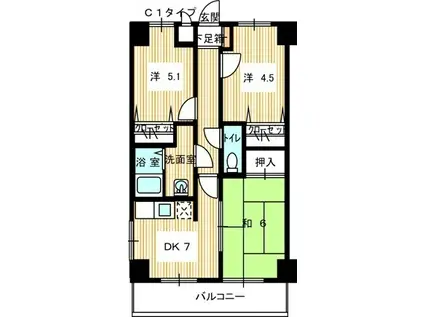 ノビリティ新下関(3DK/5階)の間取り写真