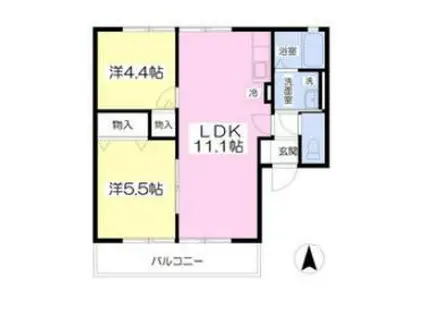 プチ・リヴィエールII(2LDK/1階)の間取り写真