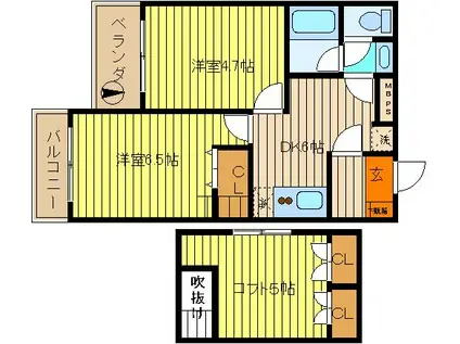 エーデルブルーメセブン(2DK/3階)の間取り写真
