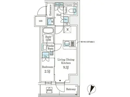 パークアクシス横浜阪東橋(1LDK/4階)の間取り写真
