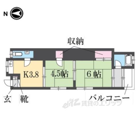 八戸ノ里文化Ⅰ(2DK/2階)の間取り写真