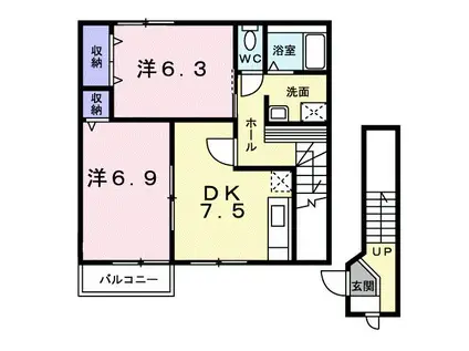 まっちゃハウス II D(2DK/2階)の間取り写真