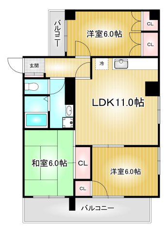 ダイアパレス葵(3DK/9階)の間取り写真