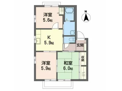フレグランス篠原 A棟(3K/2階)の間取り写真