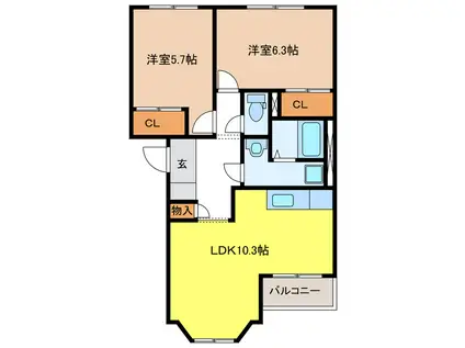 CHUCK BERRY HILLS(2LDK/2階)の間取り写真