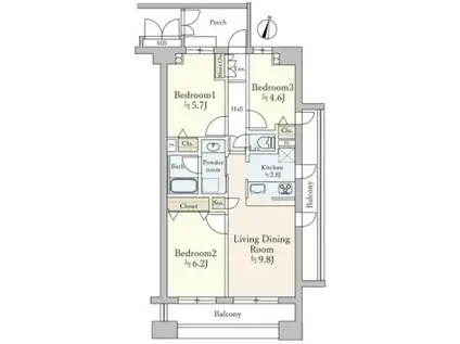 プレジール笹塚(3LDK/8階)の間取り写真