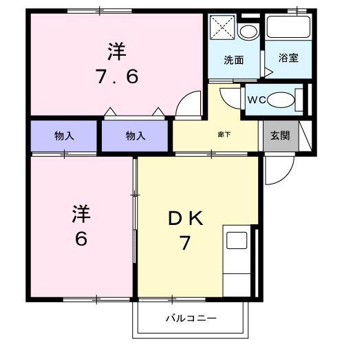 カサベルテA(2DK/1階)の間取り写真
