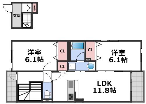 コート・ド・ボーヌ深江南 北棟(2LDK/3階)の間取り写真