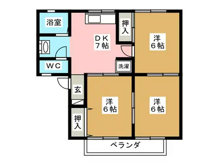 ながのガーデンハイツ B棟(3DK/2階)の間取り写真