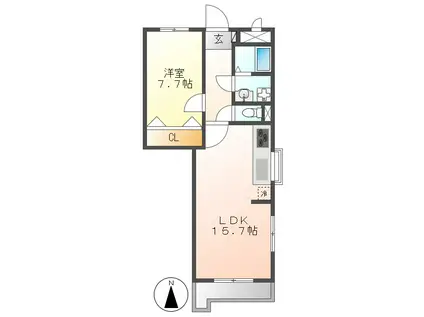 TF215雪見(1LDK/1階)の間取り写真