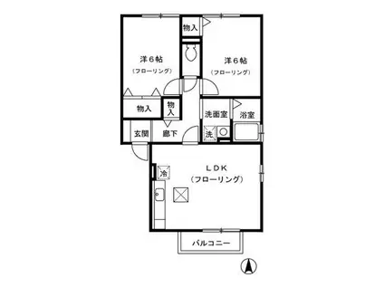 アルス明石台 AH(2LDK/1階)の間取り写真